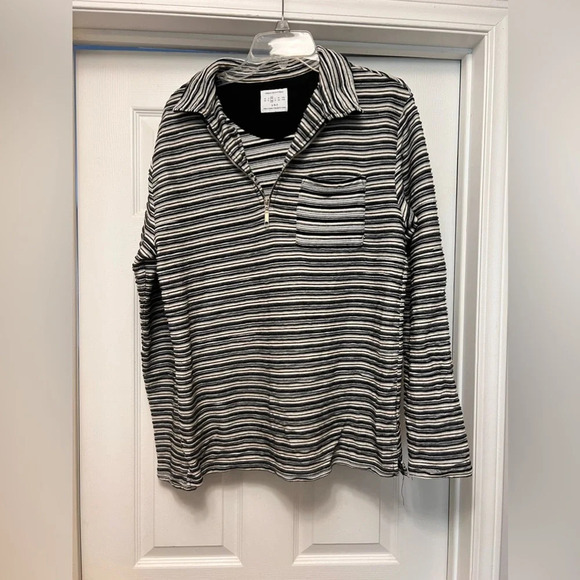 Urban Outfitters Men's Sweatshirt size M striped black white beige Quarter zip - Picture 1 of 4